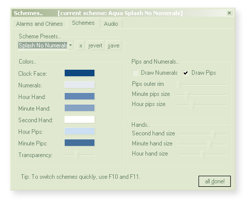 the color scheme preferences tab - Aqua Splash - no numerals is selected